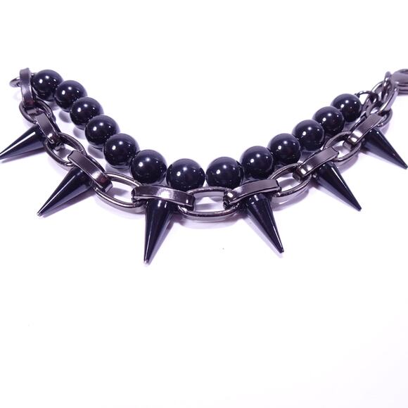 Joomi Lim Women's Single Row Spike Black Bead Two Row Bracelet NWOT 168 - Picture 8 of 8